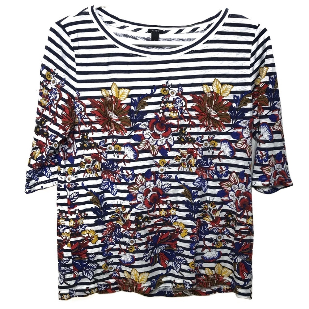 J Crew floral striped tee size small style 44418 - Picture 2 of 7